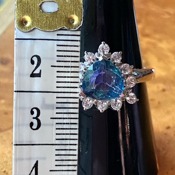Genuine Blue Mystic Topaz Sterling Silver Ring Size 8 - Picture 7 of 9